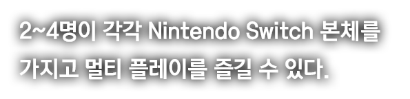 2~4명이 각각 Nintendo Switch 본체를 가지고 멀티 플레이를 즐길 수 있다.