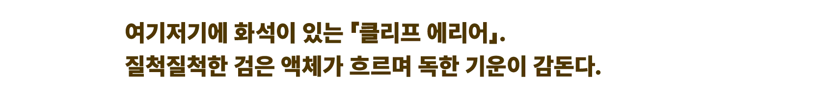 여기저기에 화석이 있는 「클리프 에리어」. 질척질척한 검은 액체가 흐르며 독한 기운이 감돈다.